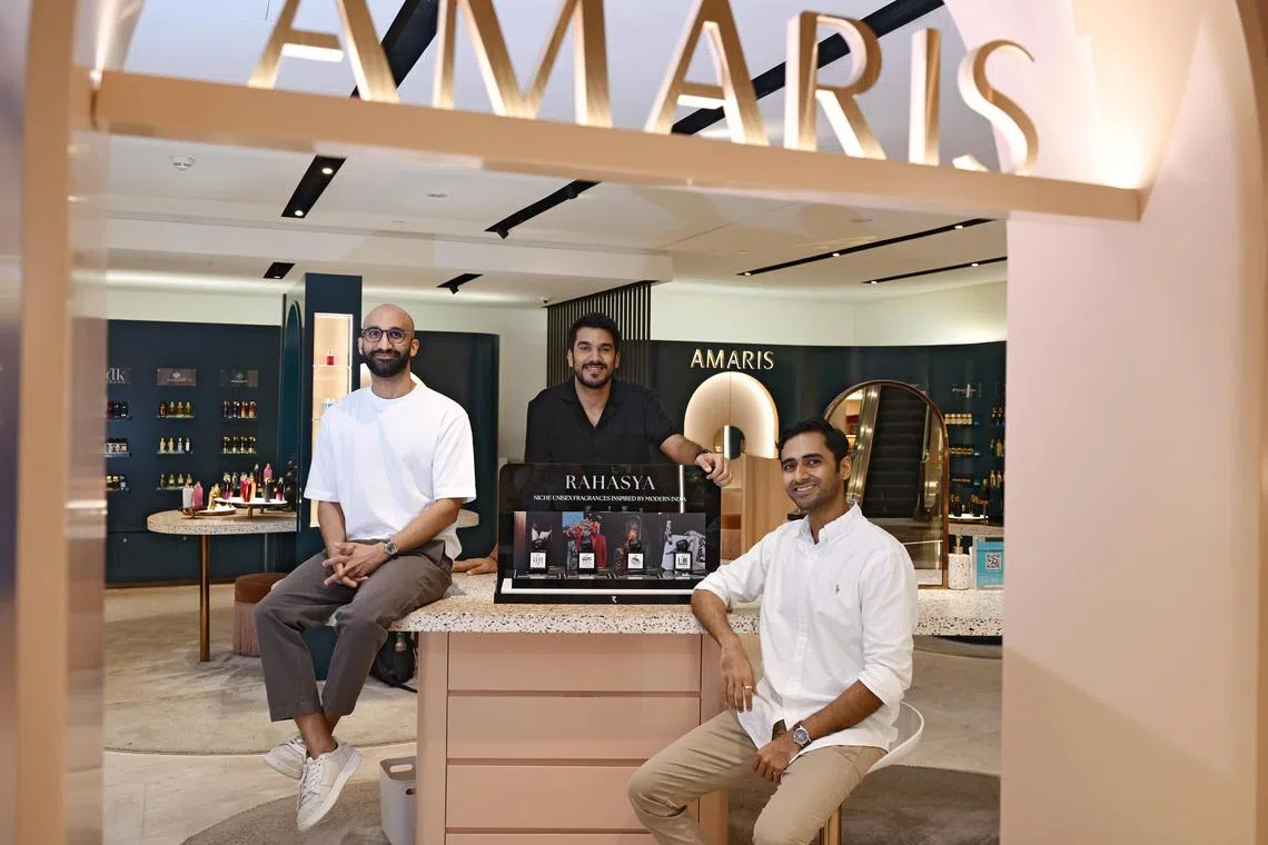 acperfumer/ST20250515_202578000478/Ng Sor Luan/Founders of Rahasya Fragrances (L-R) Sachit Sood, Utkarsh Vijayvargiya and Sai Pogaru.

//

Story on new generation of Singaporean perfumers and fragrance brands. Rahasya Fragrances is a Singapore-founded, Indian-inspired label started by three guys interpreting modern India in scent - minus the jasmine and maharaja cliches.