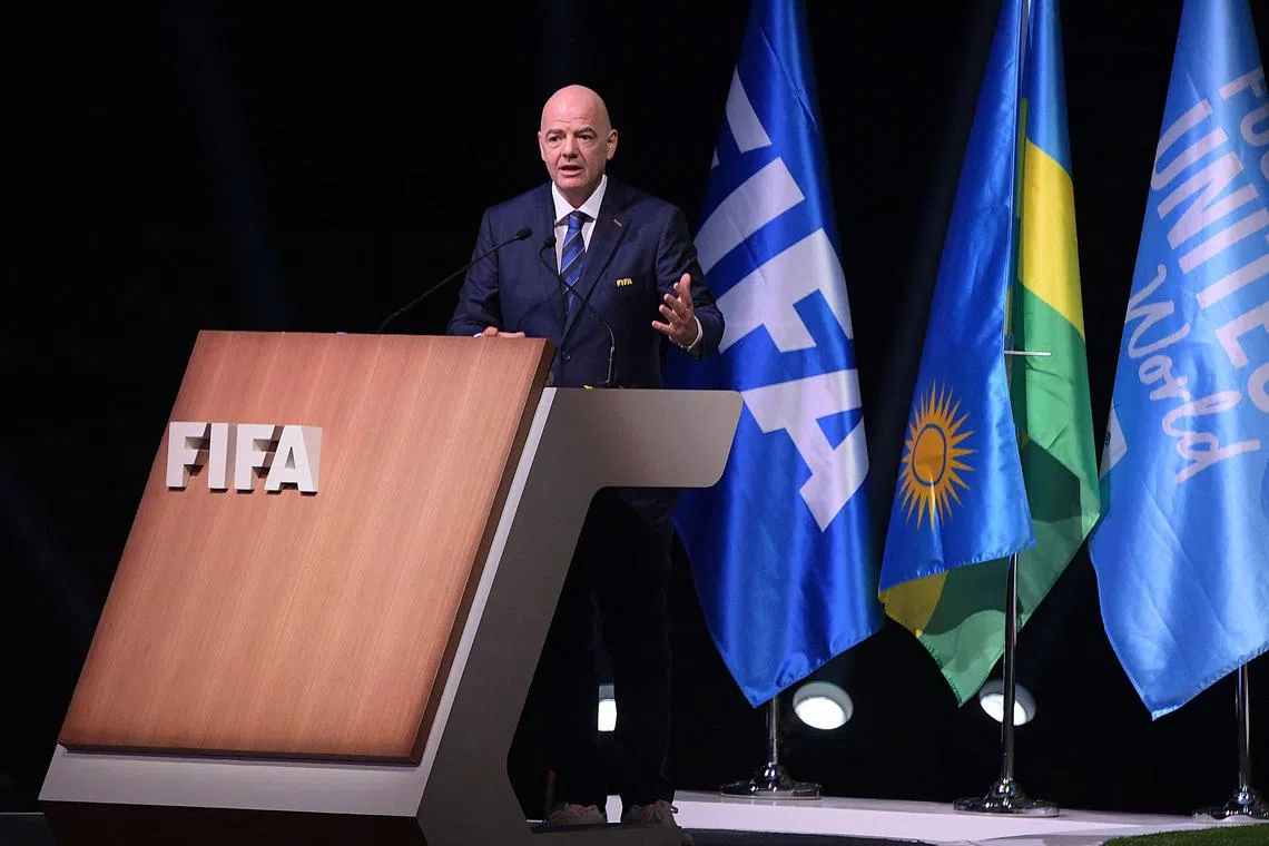 Fifa president Gianni Infantino speaking after his re-election at the 73rd Fifa Congress in Kigali, Rwanda, on March 16, 2023. He says reserves have soared to US$4 billion under his leadership.