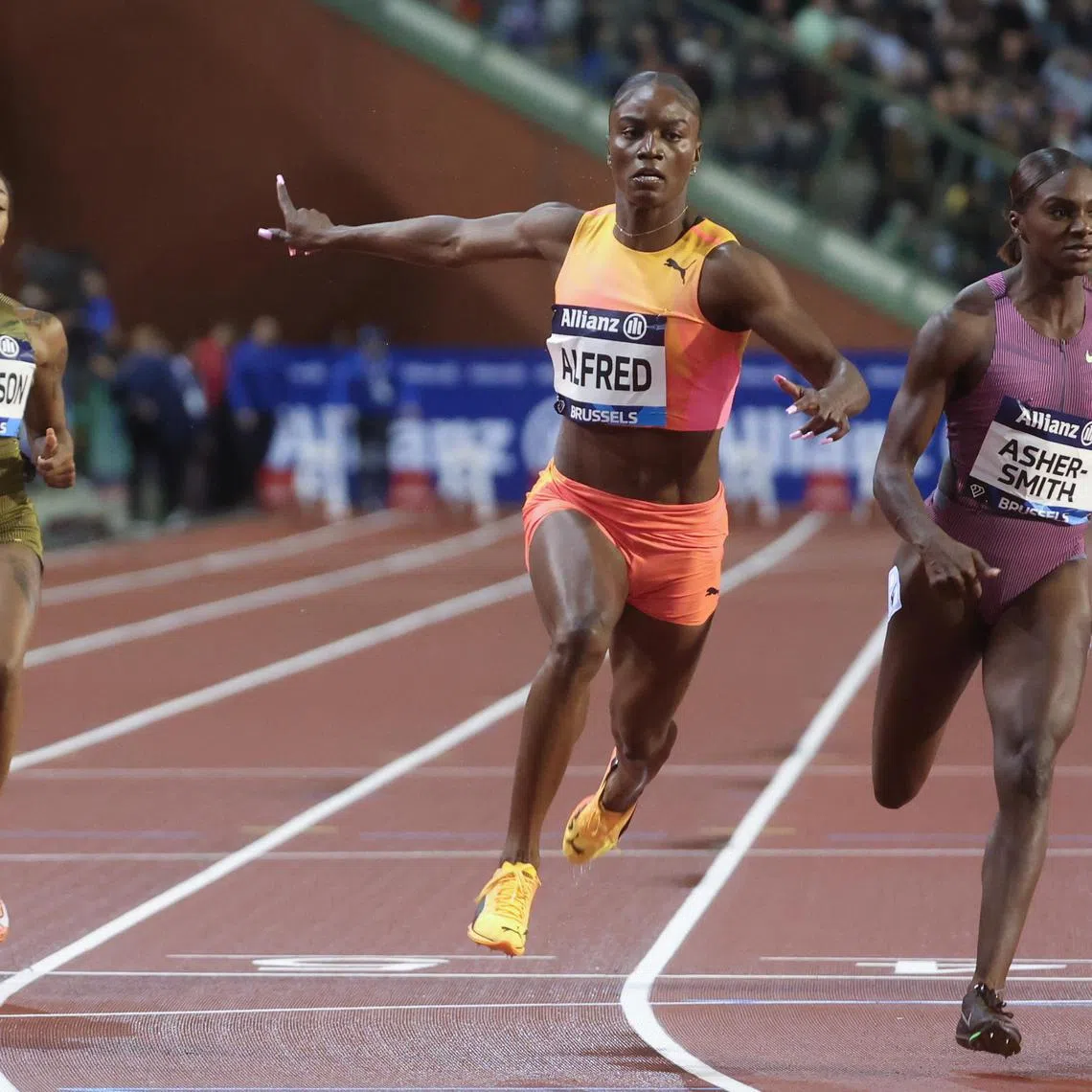 Julien Alfred of Saint Lucia clocking 10.88 seconds to win the women's 100m race at the Diamond League Finals on Sept 13.
