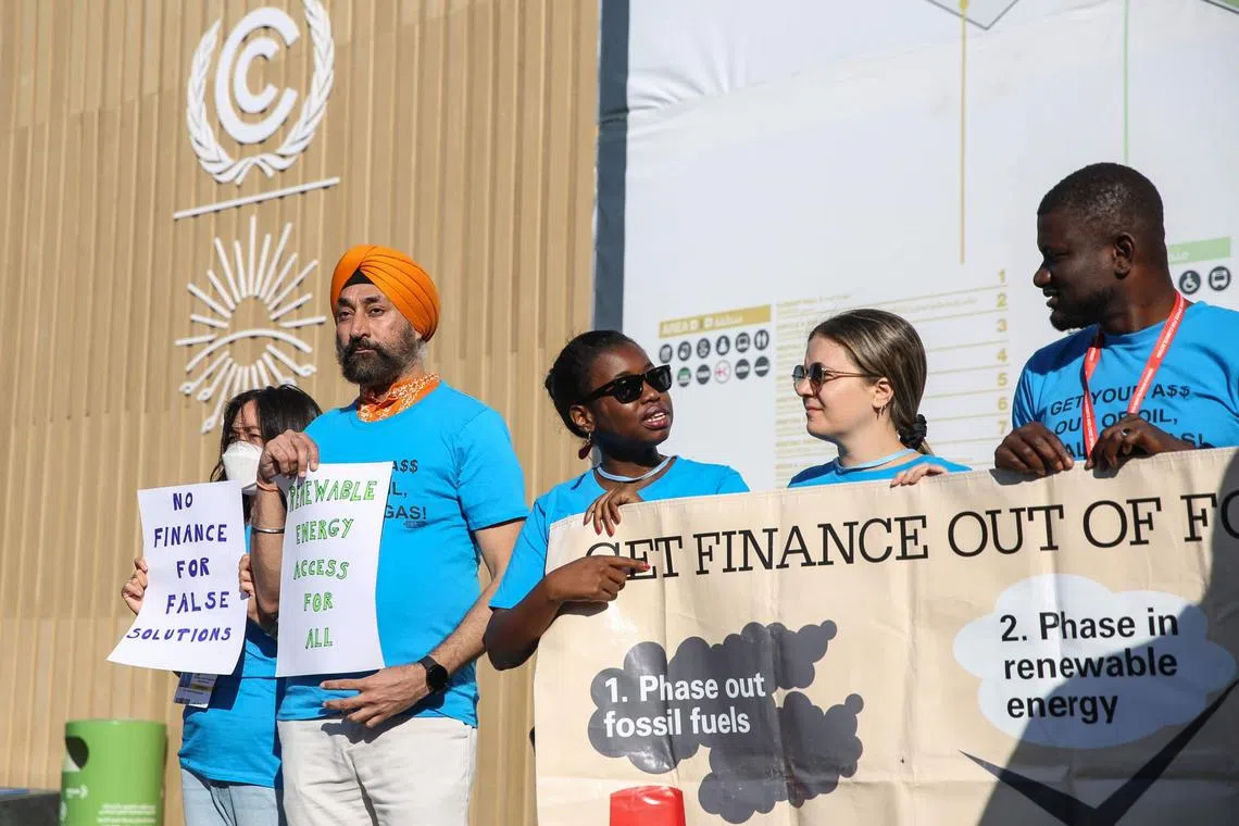 Anti-fossil fuel protesters demonstrate at the COP27 climate conference.