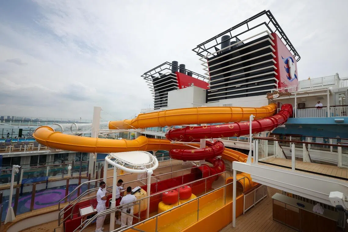 A slide at Toy Story Place, a children’s water play area.