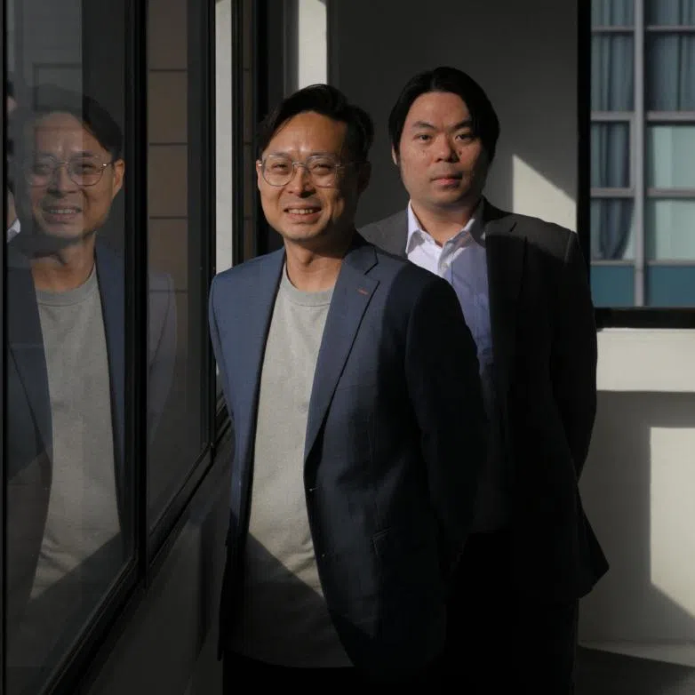 Singaporean brothers, Ken Lim (left) and Lim Meng Liang, founders of Aires Applied Quantum Technology, pictured at their new office in Macpherson on June 18.