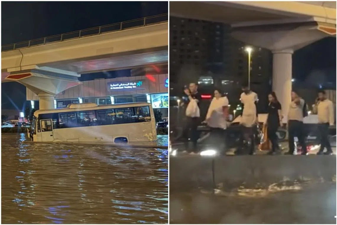 Vehicles were submerged on Dubai's highways as torrential rain lashed the city on April 17, 2024.