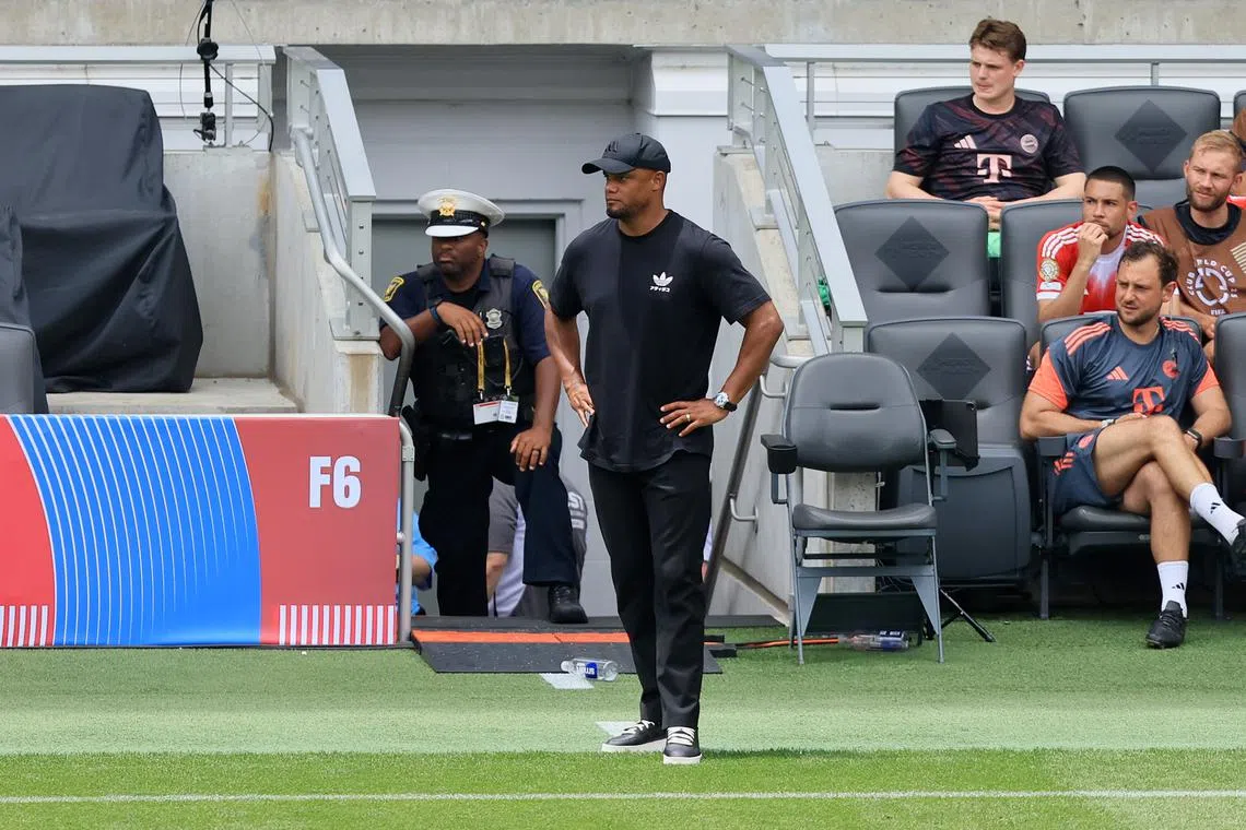 Jun 15, 2025; Cincinnati, Ohio, USA; FC Bayern Munich head coach Vincent Kompany looks on against Auckland City FC during the second half of a group stage match of the 2025 FIFA Club World Cup at TQL Stadium. Mandatory Credit: Katie Stratman-Imagn Images/File Photo