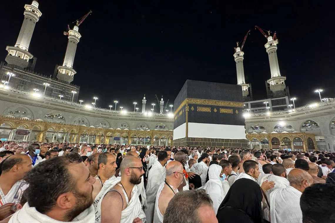 Muslim pilgrims circle the Kaaba as they perform Tawaf during the annual haj pilgrimage at the Grand Mosque in Mecca.