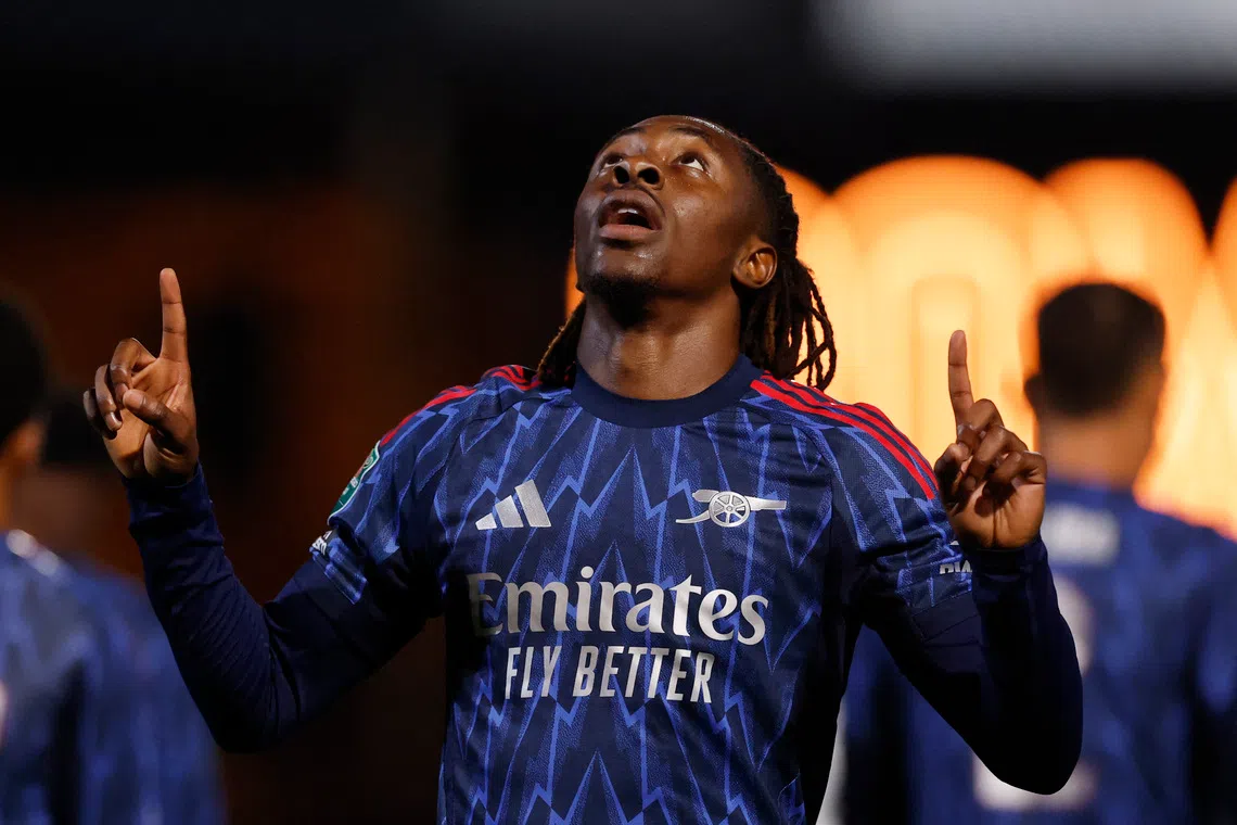 Soccer Football - Carabao Cup - Third Round - Port Vale v Arsenal - Vale Park, Stoke-on-Trent, Britain - September 24, 2025 Arsenal's Eberechi Eze celebrates scoring their first goal Action Images via Reuters/Jason Cairnduff