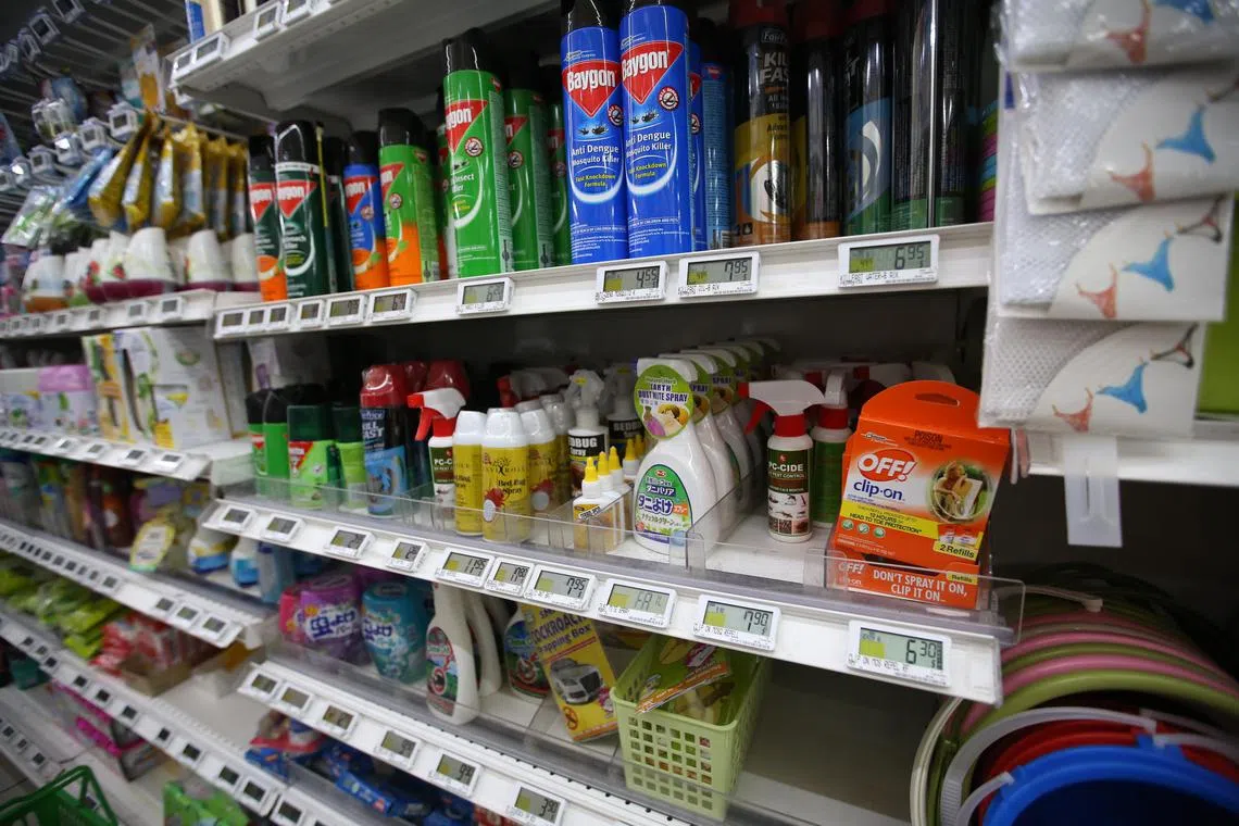 Anti-mosquito products on sale at a FairPrice outlet in Hougang on 6 September 2016. Sales of these items have surged after local transmissions of Zika were reported in Singapore.