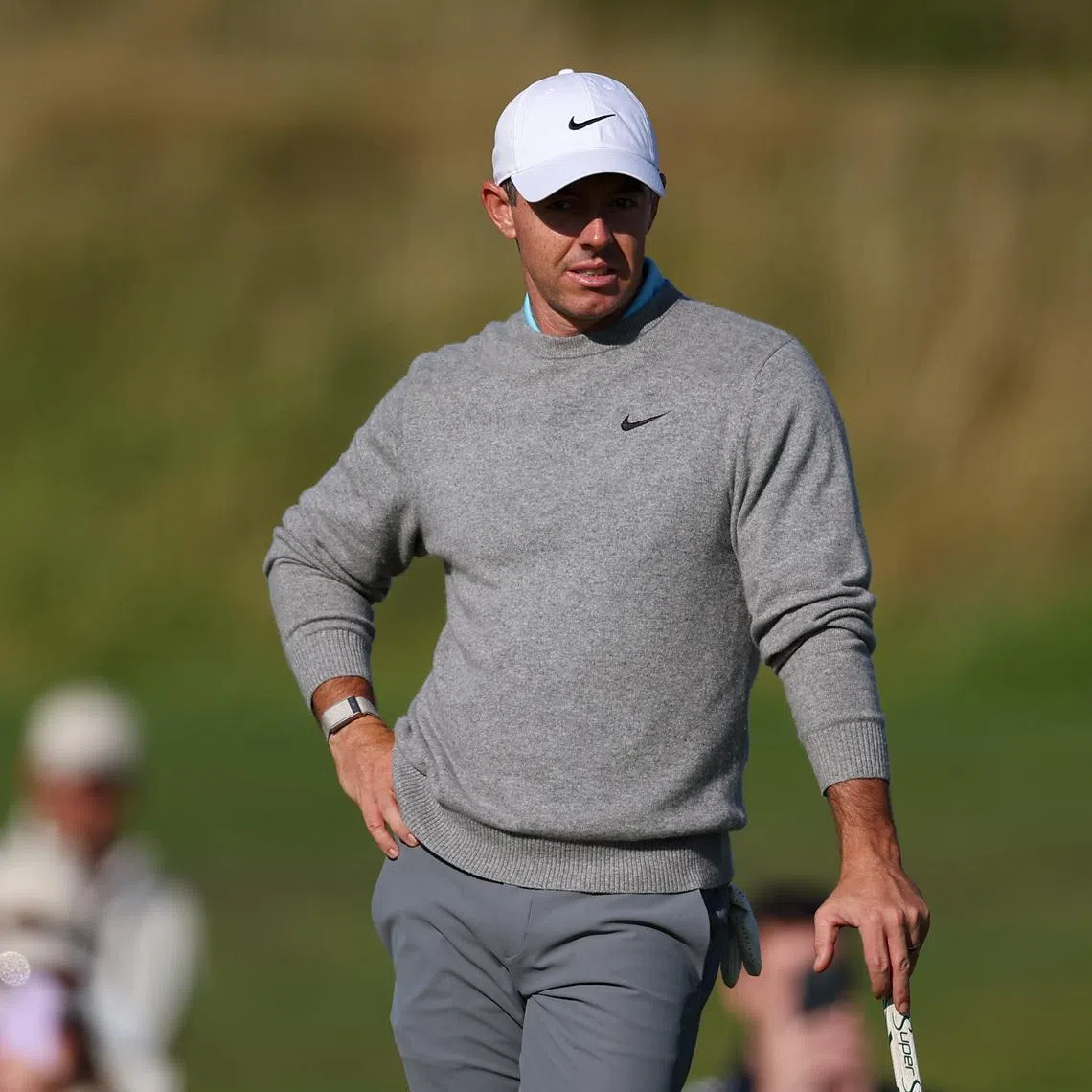 Jul 14, 2026; Southport, England; Rory McIlroy looks on as he waits to putt on the seventh hole during a practice round for The Open Championship golf tournament at Royal Birkdale. Mandatory Credit: Bill Streicher-Imagn Images