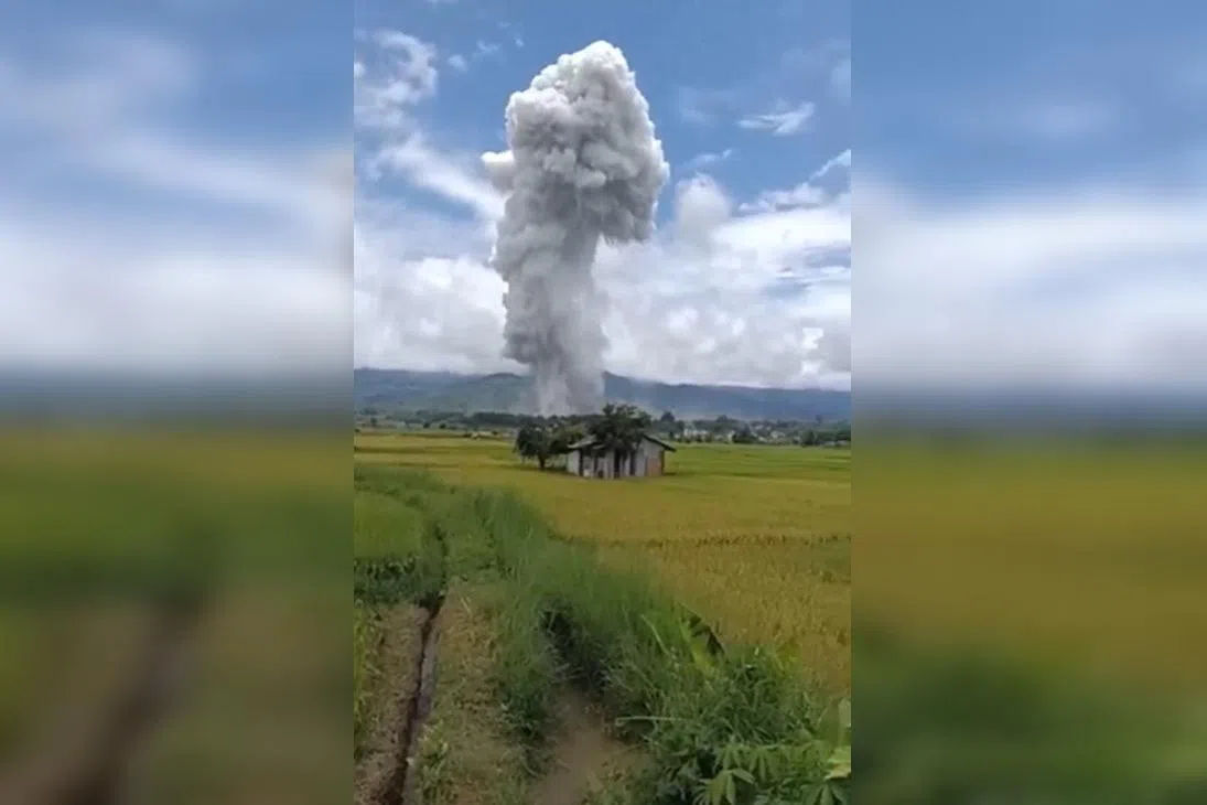 A screenshot from a video posted online purporting to show the May 31 blast in Shan state’s Namhkan district, Myanmar.