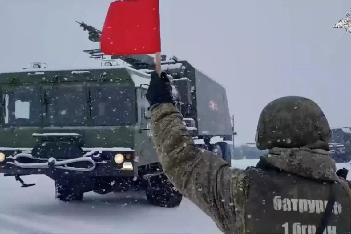A view shows a military vehicle of the Bastion coastal missile system that went on duty on the Kuril island of Paramushir, Russia, which is one of the islands claimed by Japan and also known as the Northern Territories, in this still image taken from video released on December 5, 2022. Russian Defence Ministry/Handout via REUTERS  ATTENTION EDITORS - THIS IMAGE WAS PROVIDED BY A THIRD PARTY. NO RESALES. NO ARCHIVES. MANDATORY CREDIT. PICTURE WATERMARKED AT SOURCE.