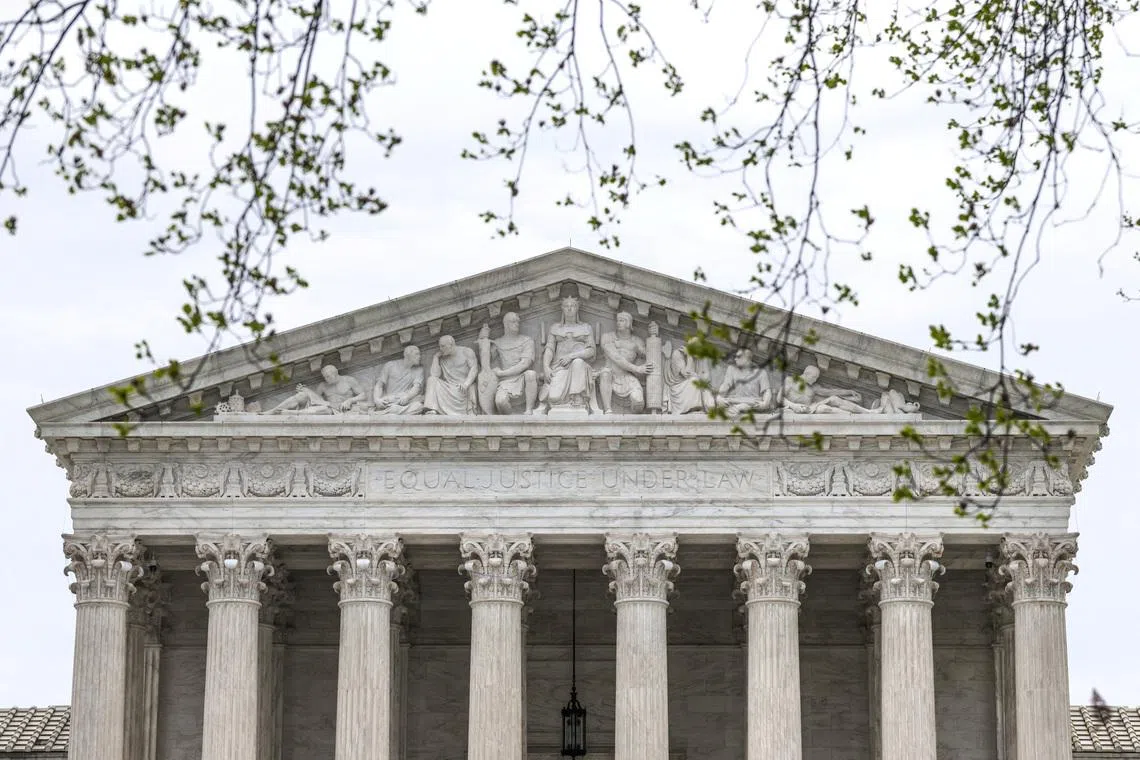 FILE PHOTO: The U.S. Supreme Court building during proceedings in pending appeals at the Supreme Court in Washington, D.C., U.S., March 30, 2026. REUTERS/Evelyn Hockstein/File Photo