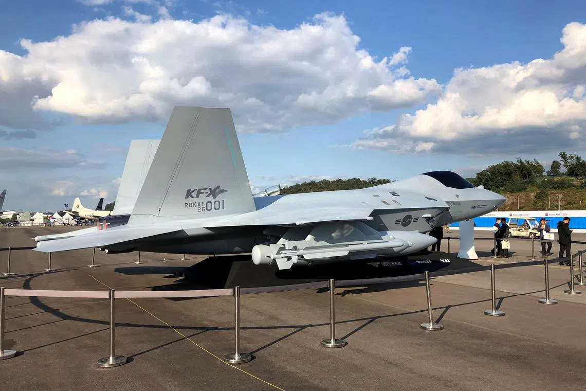 FILE PHOTO: A full-scale mockup of South Korea’s KF-X fighter jet is displayed at the Seoul International Aerospace and Defense Exhibition in Seongnam, South Korea, October 15, 2019. REUTERS/Josh Smith/File Photo