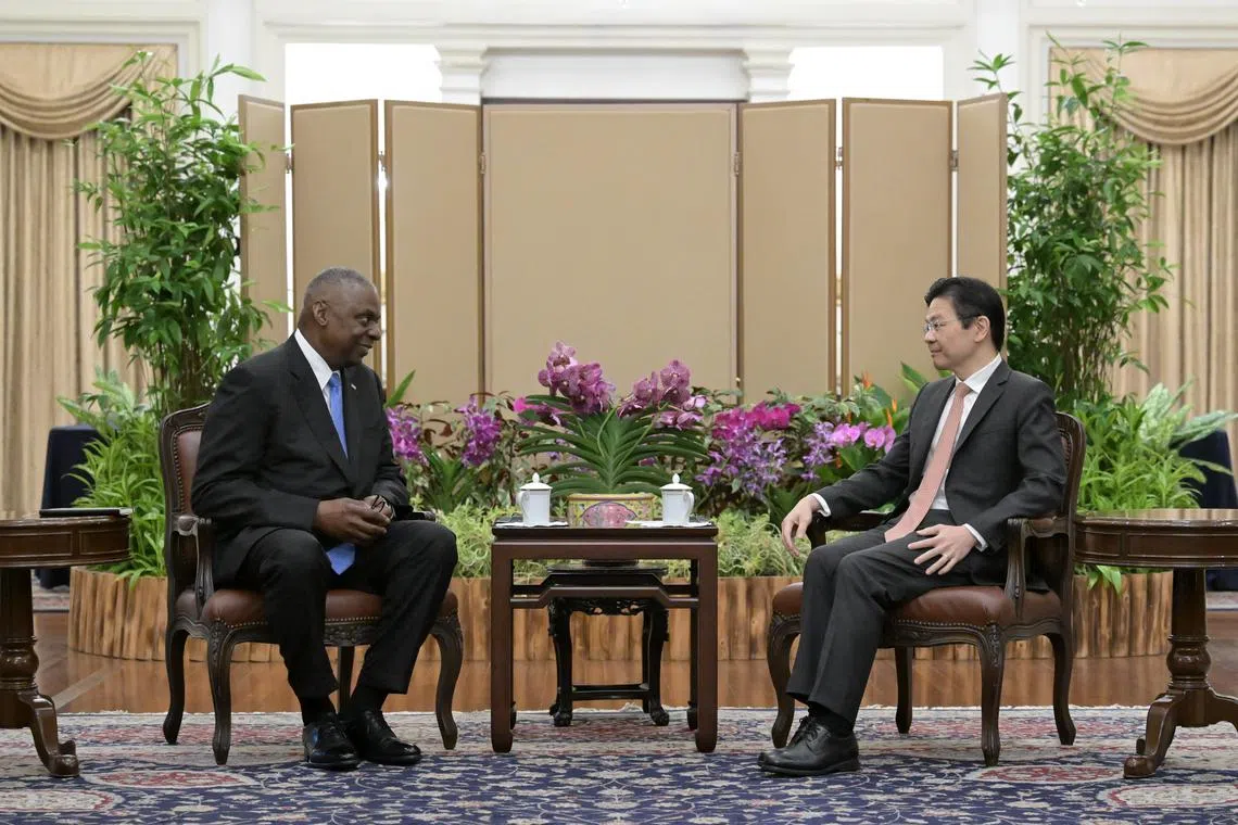 US Secretary of Defence Lloyd Austin (left) and Prime Minister Lawrence Wong earlier reaffirmed the excellent and long-standing bilateral defence relations between Singapore and the US.
