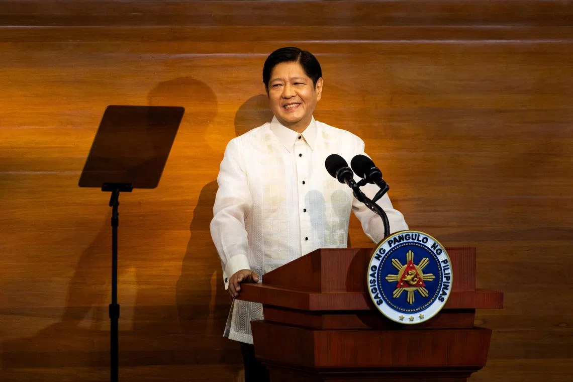 Philippine President Ferdinand Marcos Jr. delivers his second State of the Nation Address (SONA), at the House of Representative in Quezon City, Metro Manila, Philippines, July 24, 2023. REUTERS/Lisa Marie David/File Photo