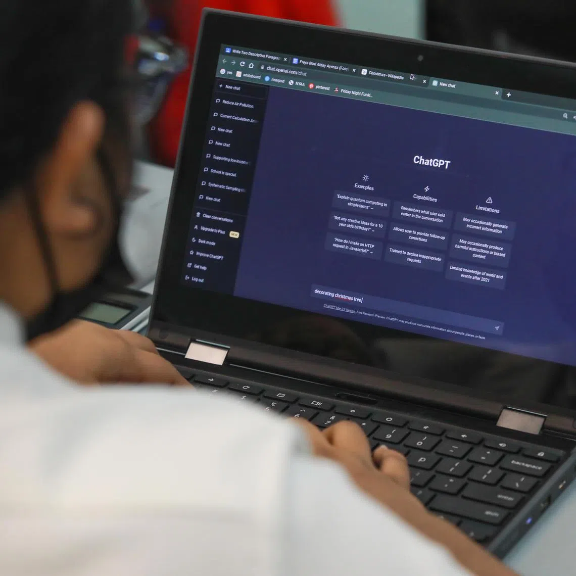 ST20230406_202381110487/jnchat09/Ryan Chiong
A Fuchun Secondary School student using ChatGPT in an English language class on April 6, 2023.
The students were tasked to generate a body paragraph for a descriptive writing question from a previous year's GCE N-Level exam paper by giving prompts to ChatGPT. They will then have to adapt the generated responses into their own words.