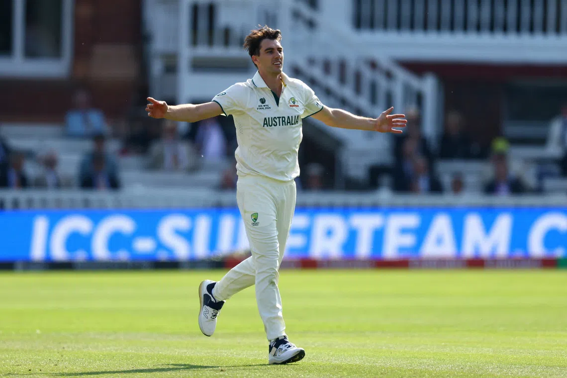 FILE PHOTO: Cricket - 2025 ICC World Test Championship Final - South Africa v Australia - Lord's Cricket Ground, London, Britain - June 11, 2025 Australia's Pat Cummins celebrates taking the wicket of South Africa's Wiaan Mulder Action Images via Reuters/Andrew Boyers/File Photo