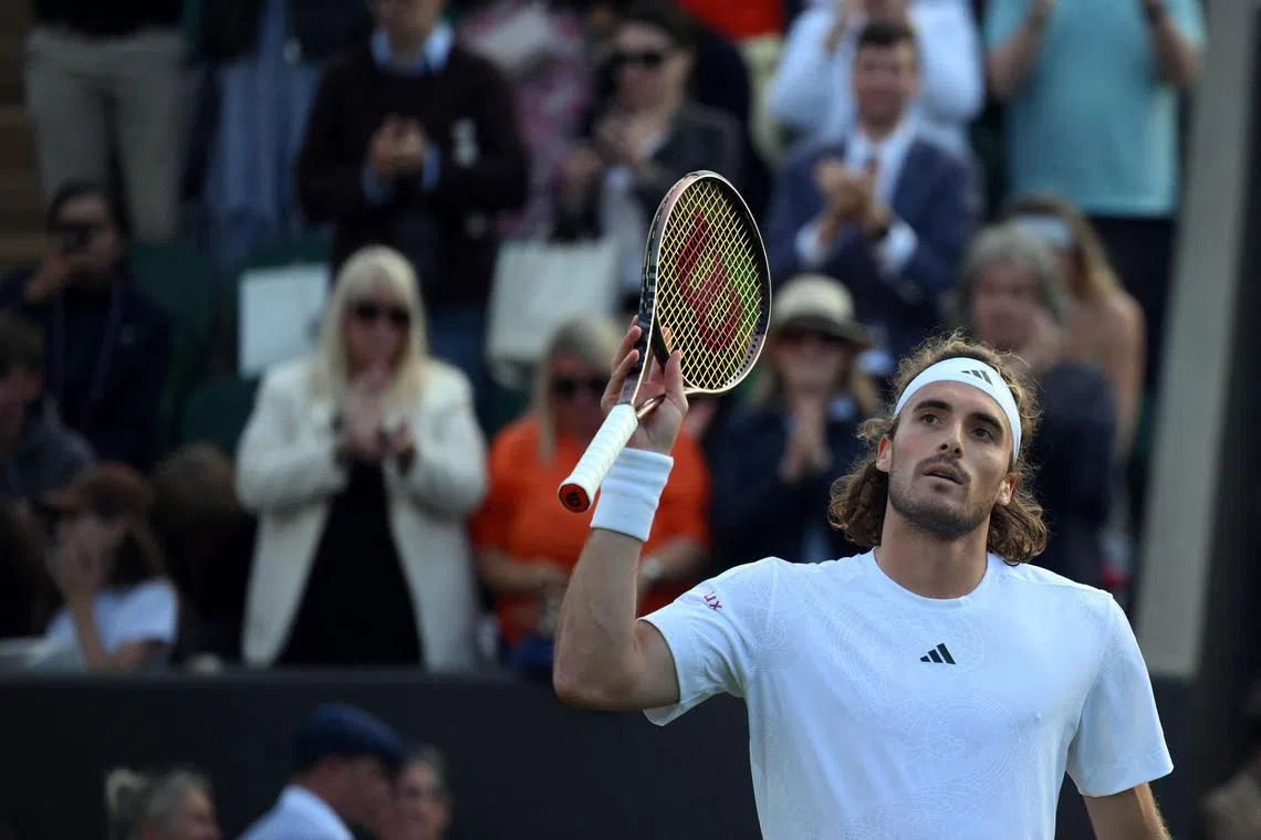 Greece's Stefanos Tsitsipas celebrates beating Austria's Dominic Thiem.