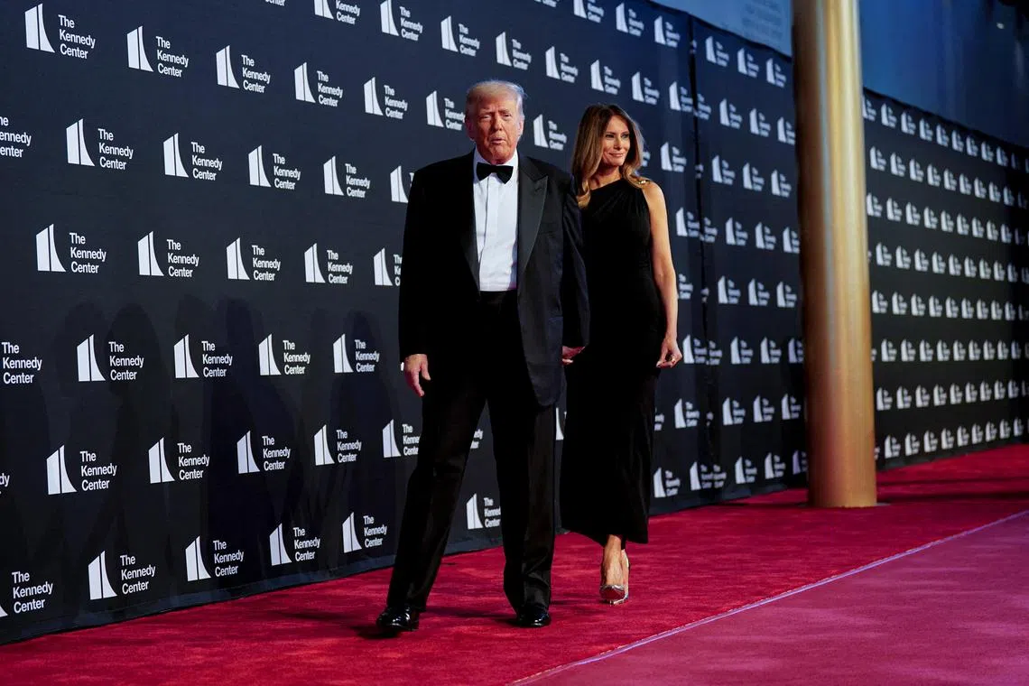 US President Donald Trump and First Lady Melania Trump attend "Les Miserables" opening night at the Kennedy Centre in Washington DC on June 11, 2025. 