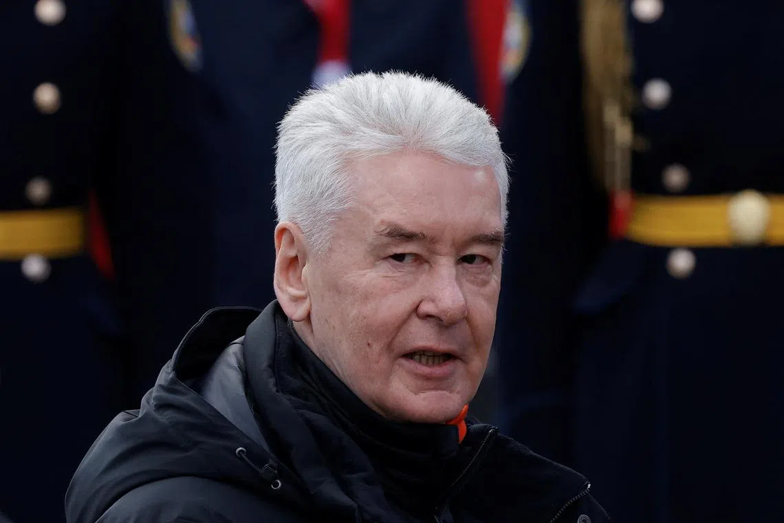 FILE PHOTO: Moscow Mayor Sergei Sobyanin attends a military parade on Victory Day, marking the 80th anniversary of the victory over Nazi Germany in World War Two, in Red Square in central Moscow, Russia, May 9, 2025. REUTERS/Maxim Shemetov/File Photo
