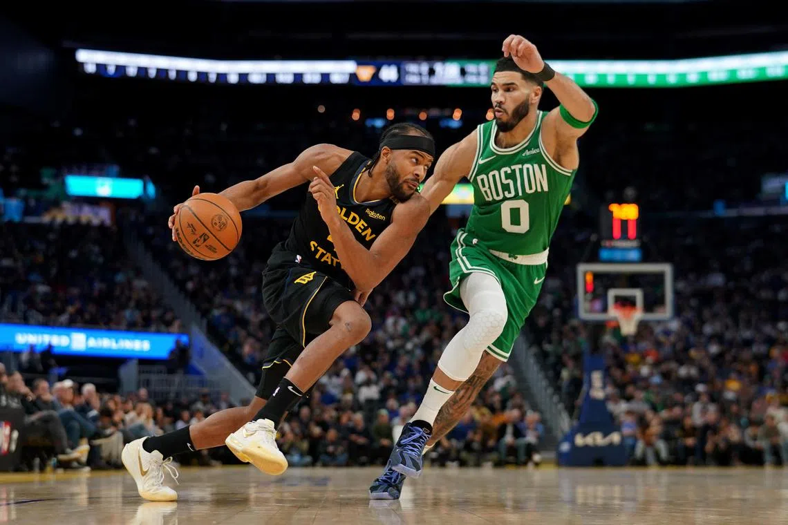 Boston Celtics forward Jayson Tatum (No. 0) led the way with 22 points, nine rebounds and seven assists even after sitting out the fourth quarter at the Chase Centre. The Celtics beat the Golden State Warriors 125-85 on Jan 20.