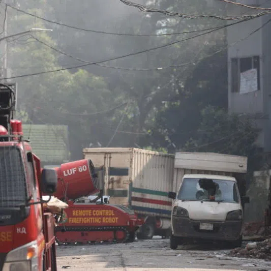 The site where a fire swept through a chemical warehouse and a garment factory in Mirpur's Shialbari area, Dhaka, Bangladesh, on Oct 15.