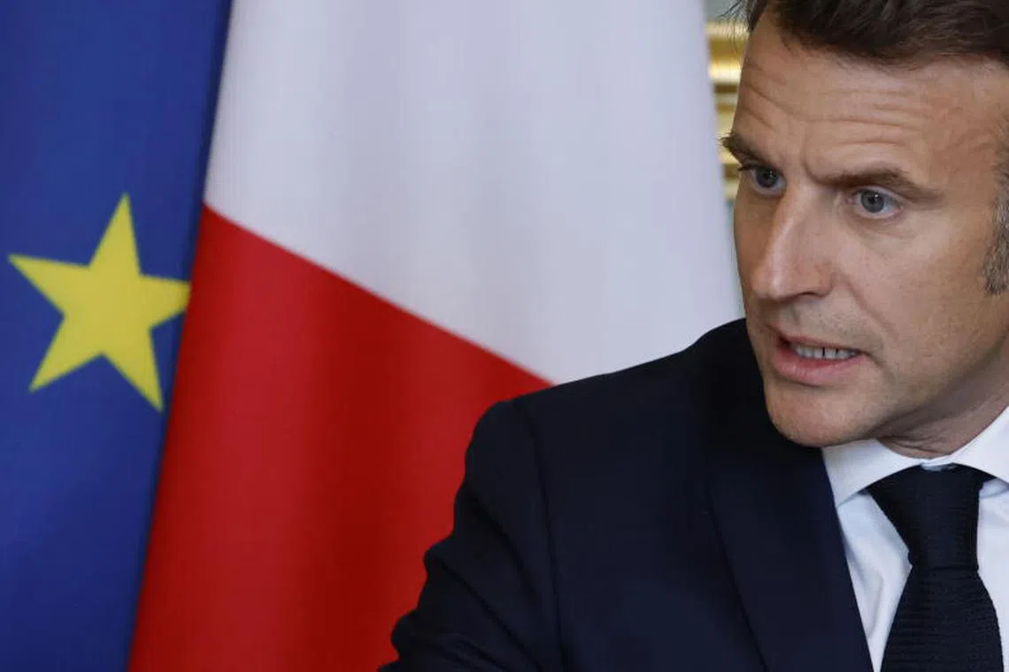 epa12037190 French President Emmanuel Macron attends a diplomatic meeting with Ukrainian Head of Presidential Office, UK National Security Adviser, US Special Envoy, US Secretary of State and Germany national security advisor at the Elysee presidential palace in Paris, France, 17 April 2025. The US Secretary of State visited Paris to meet the French President about crafting a Ukraine ceasefire, as Washington and Europe seek common ground on ending the fighting. Top Ukrainian officials were also in the French capital to meet EU and US delegations. EPA-EFE/LUDOVIC MARIN / POOL MAXPPP OUT