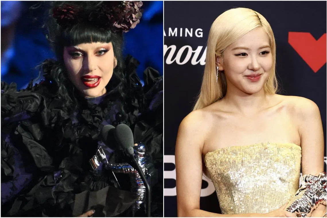 Lady Gaga (left) was named Artist of the Year at MTV’s Video Music Awards (VMAs) on Sept 7 while Rose of K-pop girl group Blackpink won Song of the Year with Apt.