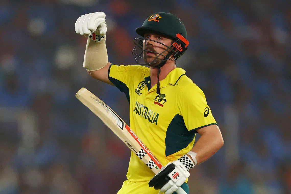 FILE PHOTO: Cricket - ICC Cricket World Cup 2023 - Final - India v Australia - Narendra Modi Stadium, Ahmedabad, India - November 19, 2023 Australia's Travis Head celebrates after reaching his century REUTERS/Andrew Boyers/File Photo