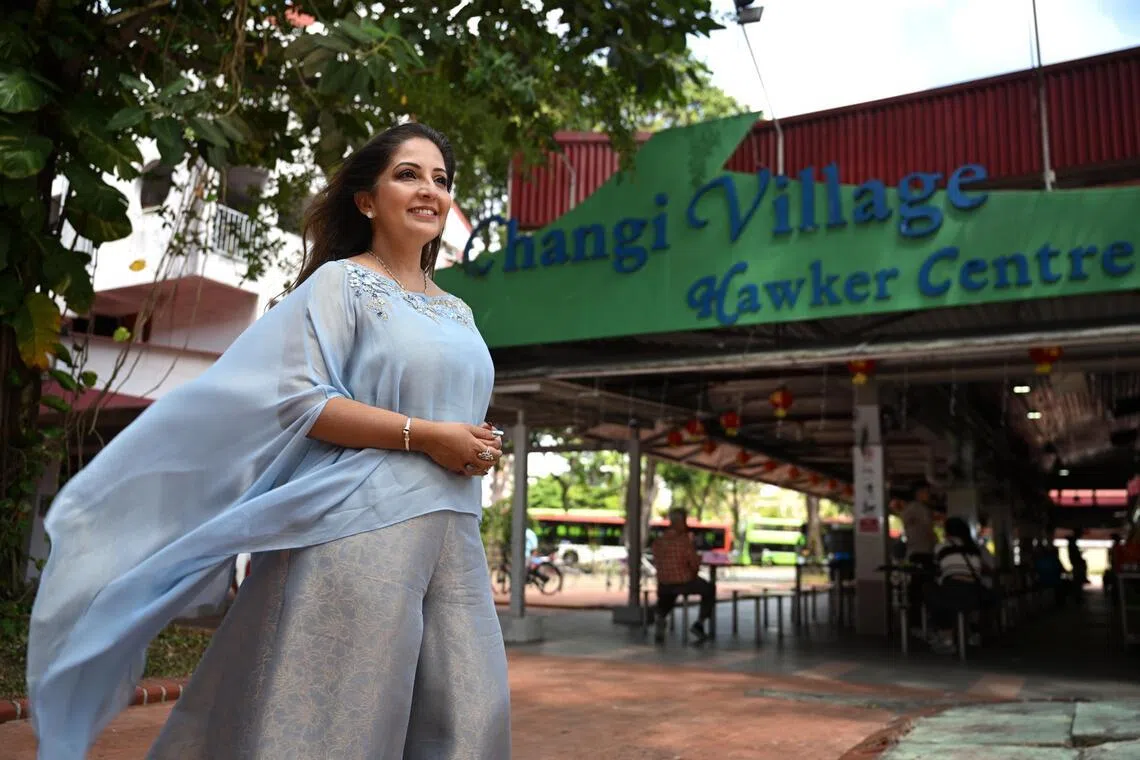 Kavita Thulasidas at Changi Village on Jan 30, 2026. The 51 year old Singaporean fashion designer whose parents founded Stylemart in the 1950s, revisits the Indian clothing store's origins in Changi Village.