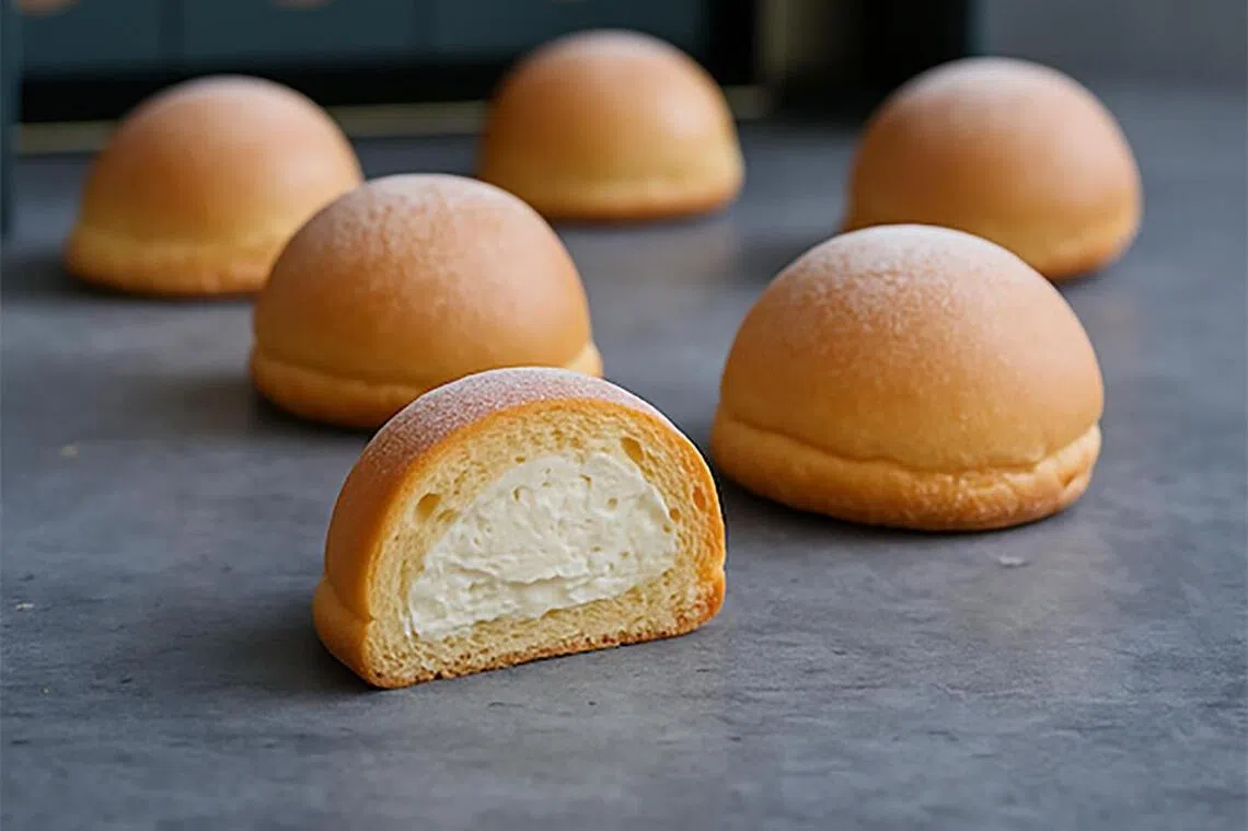 Pantler's Moon Buns are light like souffle and filled with custard made with Japanese eggs

