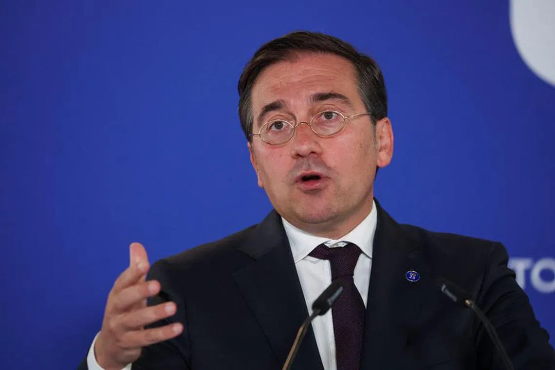 FILE PHOTO-Spain's Foreign Minister Jose Manuel Albares Bueno speaks during a press conference with High Representative of the European Union for Foreign Affairs and Security Policy Josep Borrell following the informal meeting of EU foreign ministers in Toledo, Spain, August 31, 2023. REUTERS/Isabel Infantes/File Photo