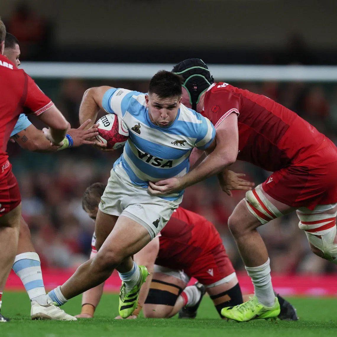 FILE PHOTO: Rugby Union - Autumn Internationals - Wales v Argentina - Principality Stadium, Cardiff, Wales, Britain - November 9, 2025 Argentina's Justo Piccardo in action with Wales' Adam Beard Action Images via Reuters/Paul Childs/File Photo