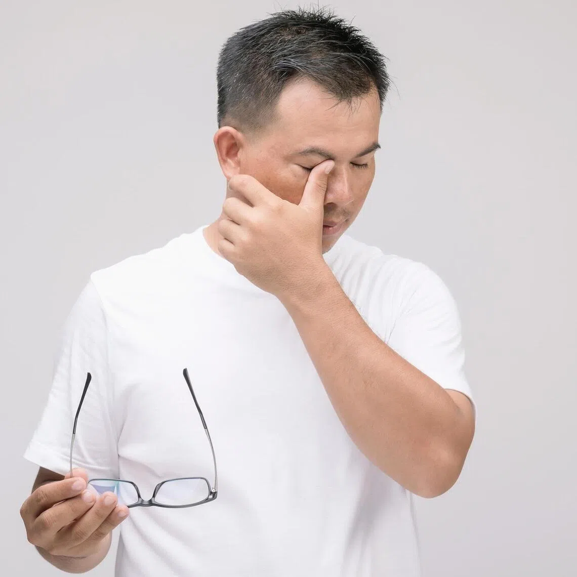anglaucoma - Eye irritation concept : Portrait of Asian man in posture of eye tired,  irritation or problem about his eye. Studio shot isolated on grey background

CREDIT: ADOBE STOCK