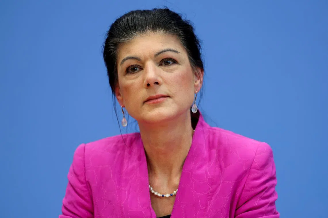 FILE PHOTO: Sahra Wagenknecht, leader of Germany's Sahra Wagenknecht Alliance party (BSW), attends a press conference after the German general election in Berlin, Germany February 24, 2025. REUTERS/Wolfgang Rattay/File Photo