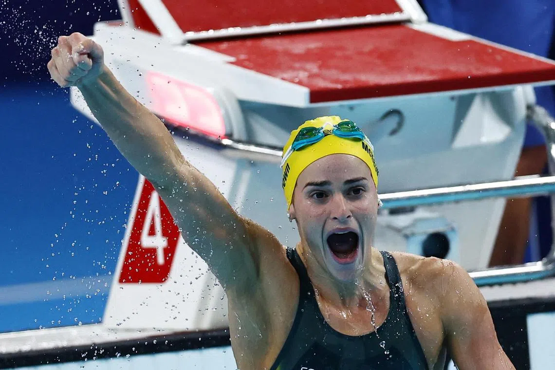 Australia's Kaylee McKeown won with an Olympic record time of 57.33sec.
