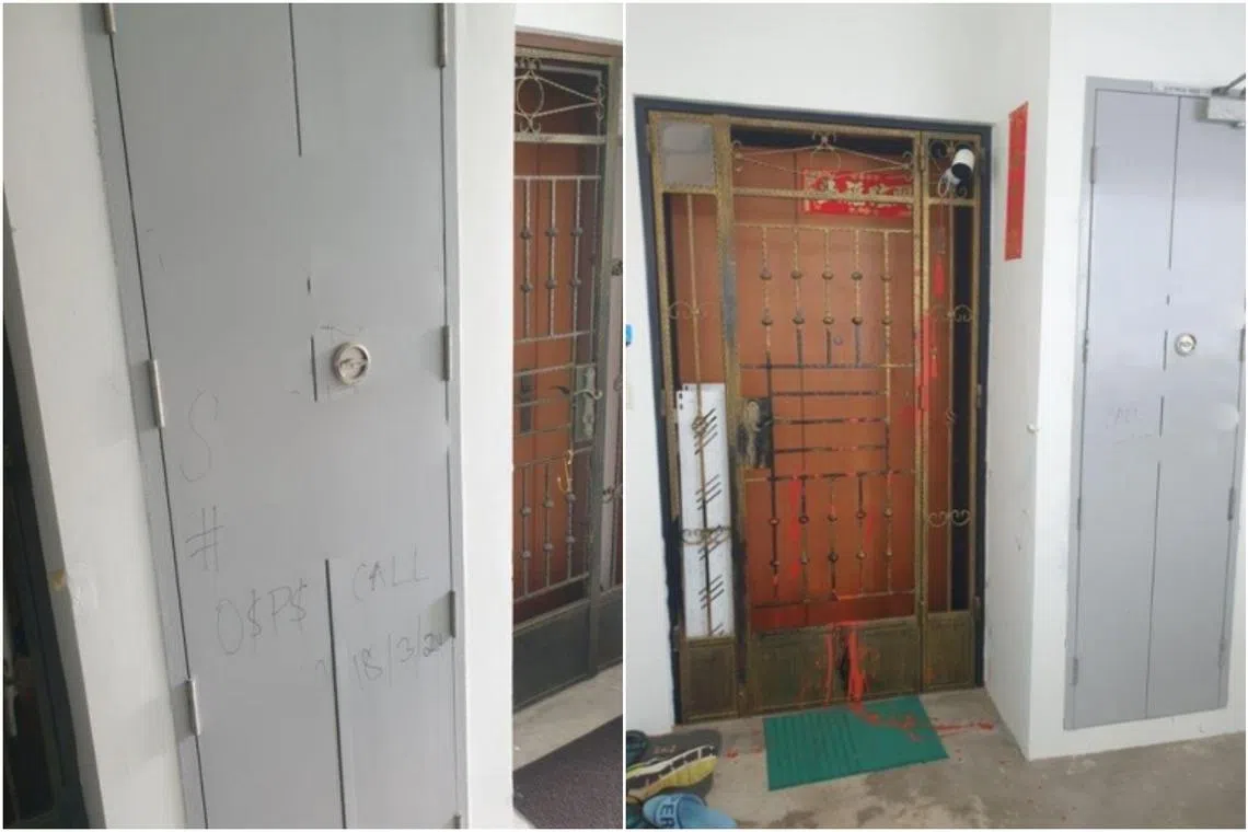 The police were alerted to a case of loan shark harassment at a residential unit in Jurong West Street 52 on March 18.