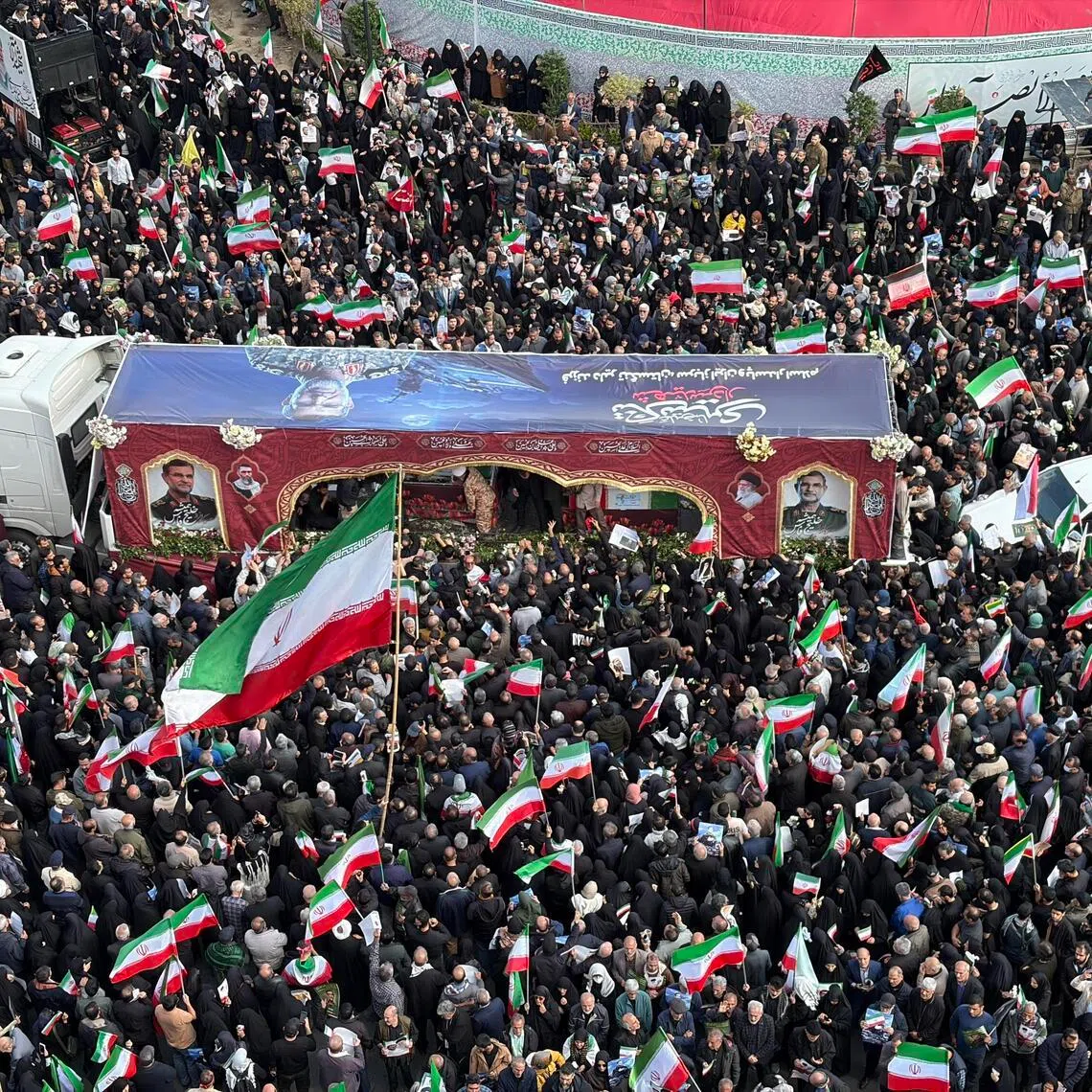 The public funeral of Mr Alireza Tangsiri, the commander of the naval forces of Iran's Islamic Revolutionary Guards Corps, as well as other recent victims of US-Israeli airstrikes in Tehran, on April 1, 2026.