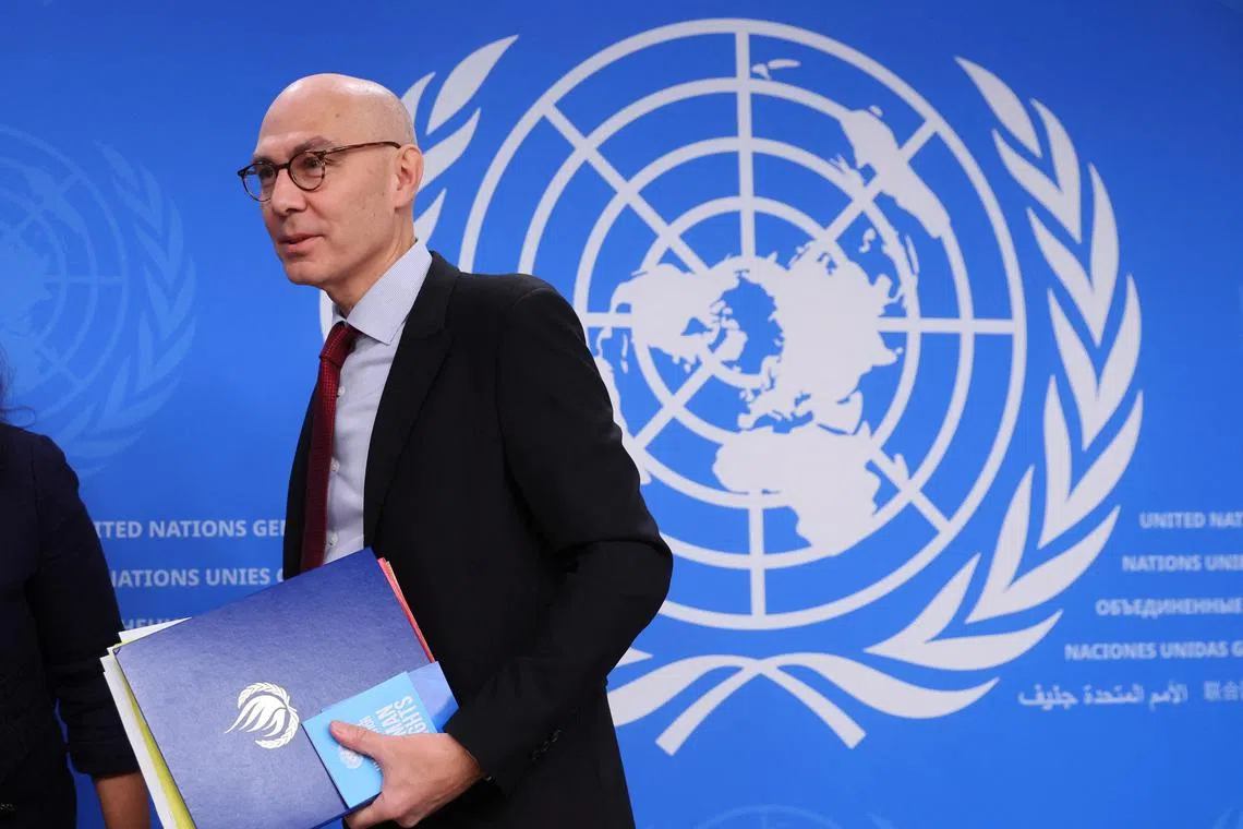 FILE PHOTO: Volker Turk, United Nations High Commissioner for Human Rights, attends a news conference at the United Nations in Geneva, Switzerland, December 6, 2023. REUTERS/Denis Balibouse/File photo