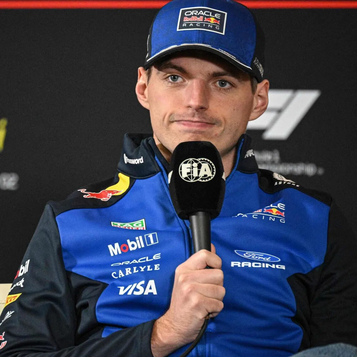 Red Bull's Max Verstappen attends a press conference ahead of the Chinese Grand Prix.