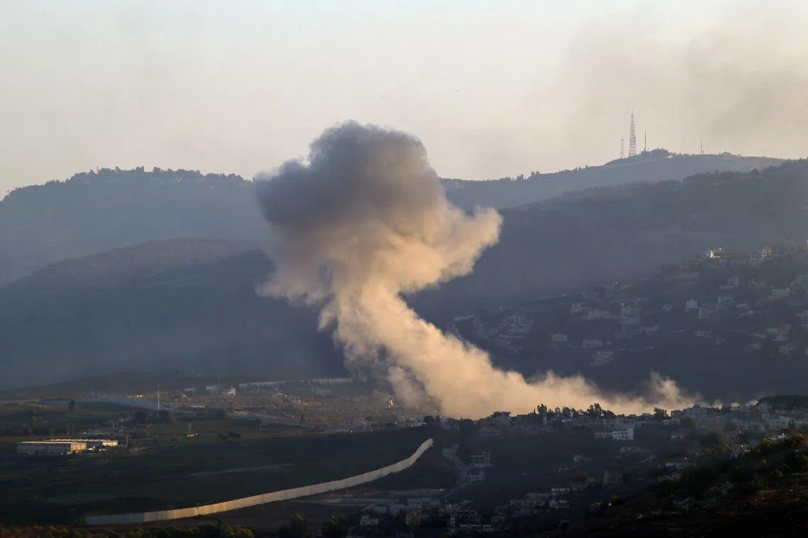 Smoke rising following an Israeli military strike in southern Lebanon on Oct 2.