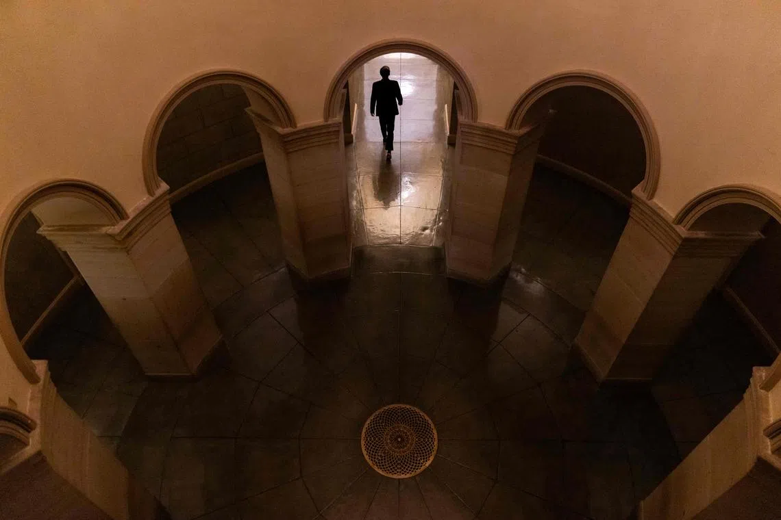 A person walking through the US Capitol in Washington, DC, on Oct 23, 2023. 