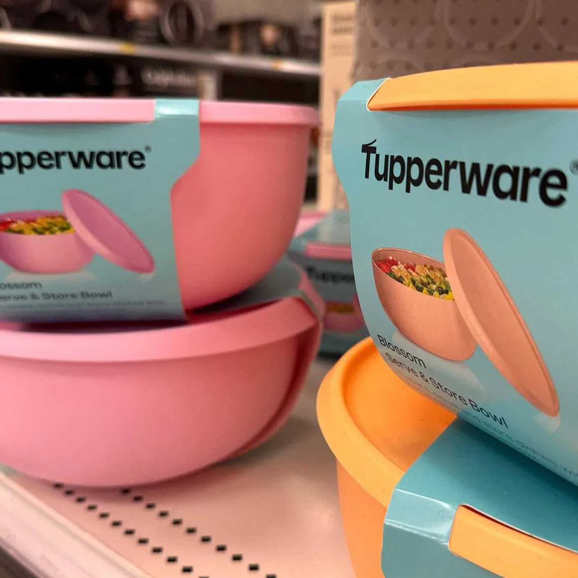 SAN RAFAEL, CALIFORNIA - SEPTEMBER 18: Tupperware food storage products are displayed on a shelf for sale at a store on September 18, 2024 in San Rafael, California. Orlando-based food storage company Tupperware filed for Chapter 11 bankruptcy as sales declined.   Justin Sullivan/Getty Images/AFP (Photo by JUSTIN SULLIVAN / GETTY IMAGES NORTH AMERICA / Getty Images via AFP)