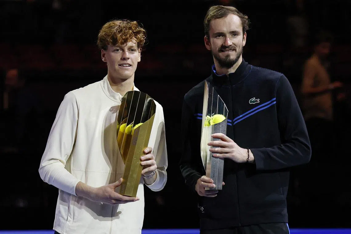 Italy's Jannik Sinner and Russia's Daniil Medvedev at the Vienna Open in October 2023. On that occasion, Sinner was the winner.
