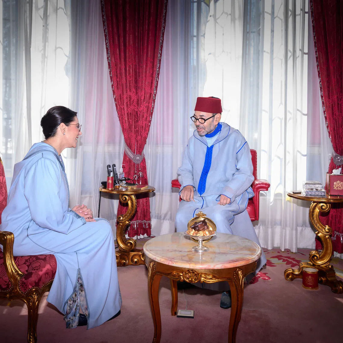 Morocco’s King Mohammed VI receives Fatima Ezzahra El Mansouri, who was appointed Morocco’s first woman prime minister, at the Royal Palace in Rabat on Sept 29.