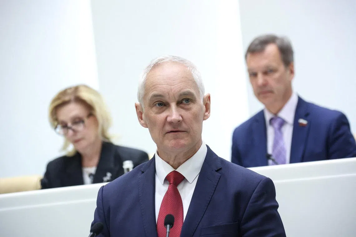 Nominee for the post of Russia's Defence Minister Andrei Belousov attends a hearing in the parliament's upper house Federation Council as part of a confirmation process for a new government line-up, in Moscow, Russia May 14, 2024. Russian Federation Council/Handout via REUTERS