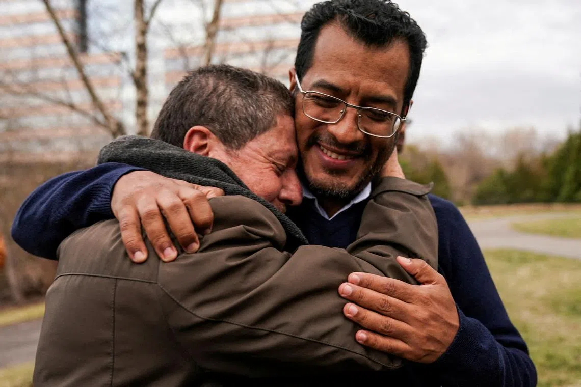 FILE PHOTO: Former Nicaraguan presidential hopeful Felix Maradiaga, one of the more than 200 freed political prisoners from Nicaragua, is embraced by a supporter after arriving in the United States at Dulles International Airport in Northern Virginia near Washington, U.S., February 9, 2023. REUTERS/Kevin Lamarque/File Photo