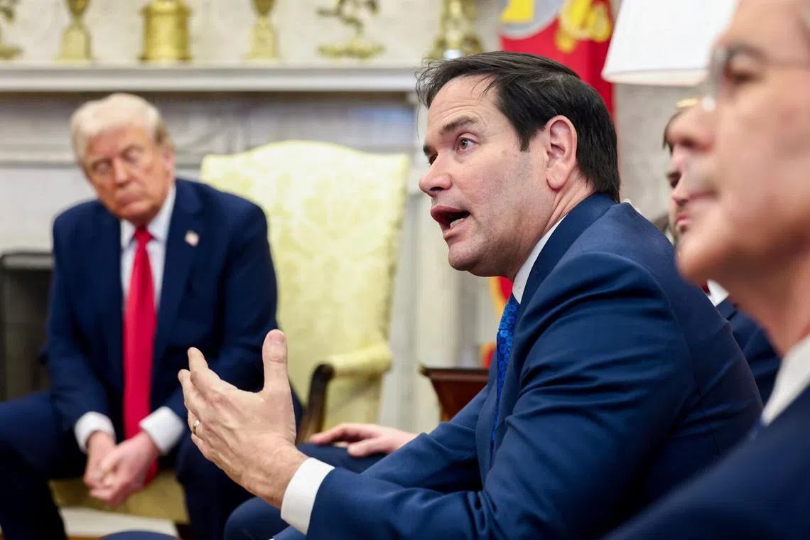 Marco Rubio, US secretary of state, speaks during a meeting with US President Donald Trump and Ukraine President Volodymyr Zelensky on Feb 28.