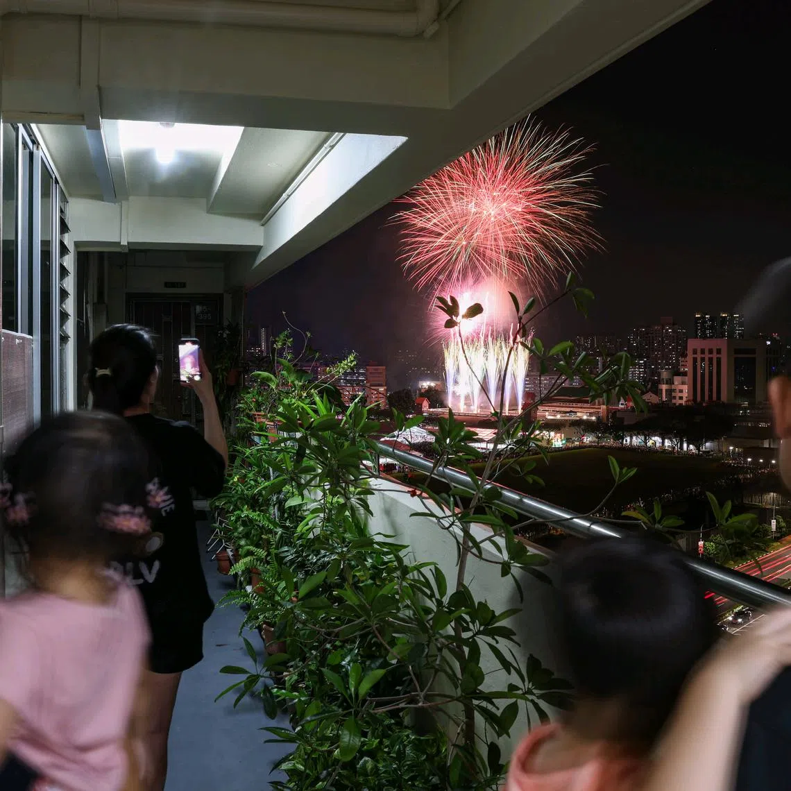 A family watching fireworks in Bishan on Aug 10.