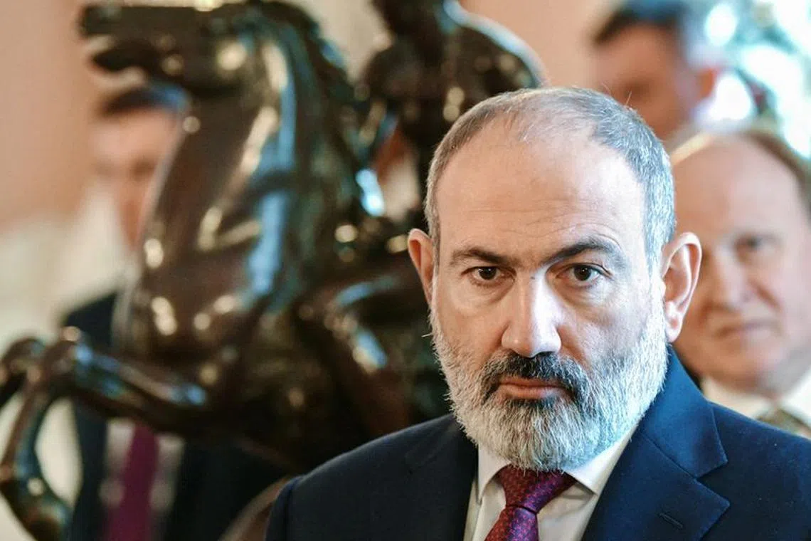 FILE PHOTO: Armenian Prime Minister Nikol Pashinyan is seen during a visit of CIS heads of state to the Pavlovsk Palace in Saint Petersburg, Russia December 26, 2023. Sputnik/Alexei Danichev/Kremlin via REUTERS/File Photo