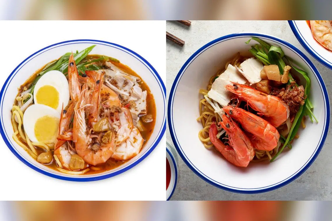 Penang Prawn Noodle Soup and Classic Prawn Noodle Dry at East Treasure Specialty Prawn Noodle.